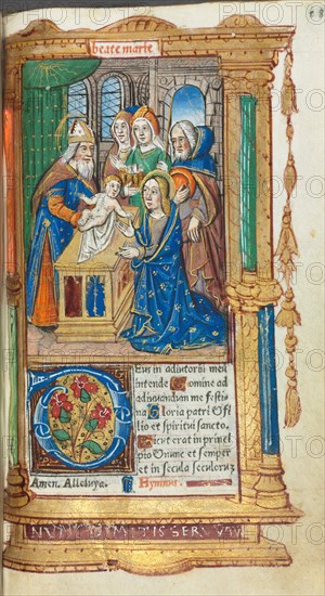 Printed Book of Hours (Use of Rome):  fol. 40r, Presentation in the Temple, 1510. Guillaume Le Rouge (French, Paris, active 1493-1517). 112 Printed folios on parchment, bound