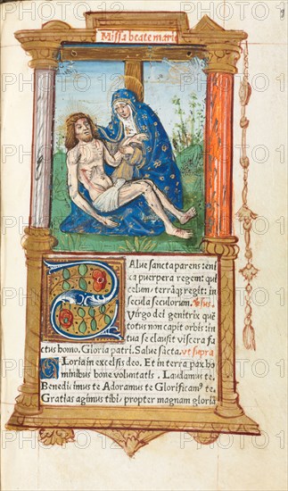 Printed Book of Hours (Use of Rome): fol. 53r, Pieta, 1510. Guillaume Le Rouge (French, Paris, active 1493-1517). 112 Printed folios on parchment, bound