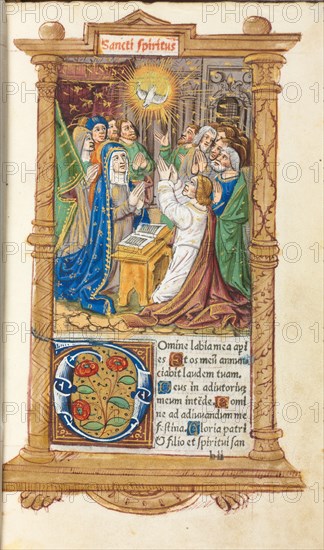 Printed Book of Hours (Use of Rome):  fol. 58r, Pentecost, 1510. Guillaume Le Rouge (French, Paris, active 1493-1517). 112 Printed folios on parchment, bound
