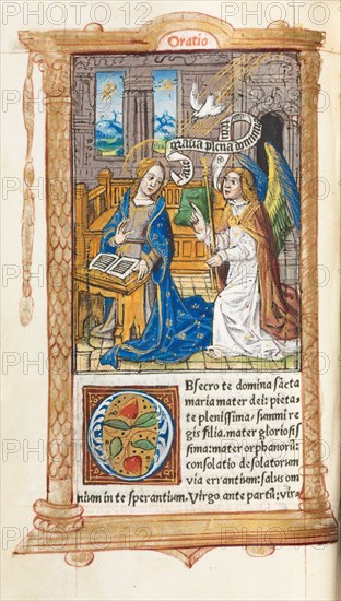 Printed Book of Hours (Use of Rome): fol. 60v, The Annunciation, 1510. Guillaume Le Rouge (French, Paris, active 1493-1517). 112 Printed folios on parchment, bound