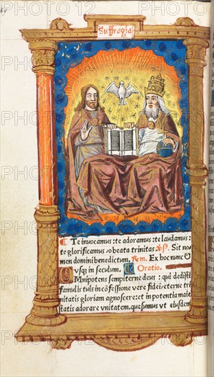 Printed Book of Hours (Use of Rome):  fol. 94v, The Trinity, 1510. Guillaume Le Rouge (French, Paris, active 1493-1517). 112 Printed folios on parchment, bound