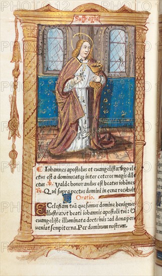 Printed Book of Hours (Use of Rome):  fol. 98v, St. John the Evangelist, 1510. Guillaume Le Rouge (French, Paris, active 1493-1517). 112 Printed folios on parchment, bound