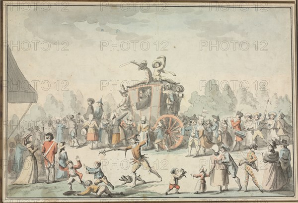 Scène de Carnaval. Philibert Louis Debucourt (French, 1755-1832). Pen and black ink and watercolor; sheet: 30.6 x 44.5 cm (12 1/16 x 17 1/2 in.).