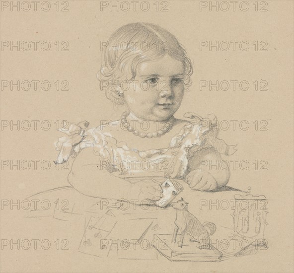 Portrait of a Child, 1800s. Henri Lehmann (French, 1814-1882). Graphite with white heightening on tan wove paper pasted down on cream wove paper - a page from an album; sheet: 20.8 x 24.6 cm (8 3/16 x 9 11/16 in.).