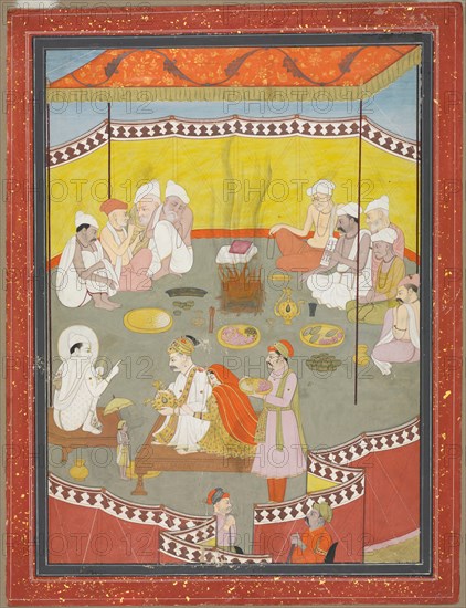 Royal Couple Distributing Meals, 1700s. India, Pahari,  Guler, 18th century. Opaque watercolor on paper; image: 30.4 x 21.9 cm (11 15/16 x 8 5/8 in.).