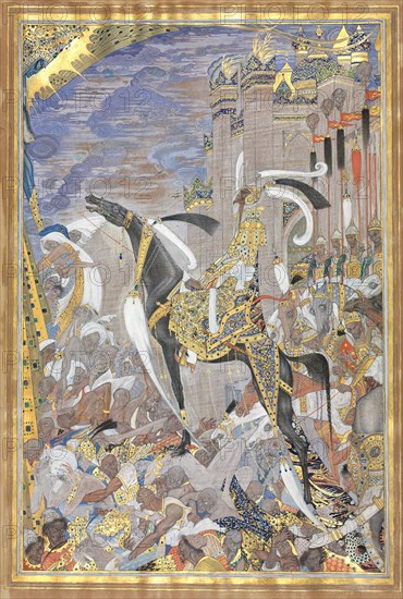Victorious Army Entering City After Siege, 1700s-1800s(?). Pakistan (?), 20th century. Opaque watercolor on paper; sheet: 48.1 x 32.8 cm (18 15/16 x 12 15/16 in.); image: 41.5 x 27.4 cm (16 5/16 x 10 13/16 in.).