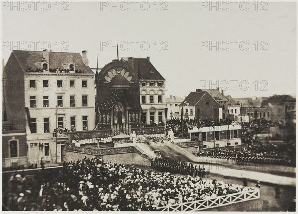 Untitled (Ceremony of Thanksgiving), July 1856. Louis Pierre Théophile Dubois de Nehaut (Belgian, 1799-1872). Salted paper print from wet collodion negative; image: 22.7 x 31.8 cm (8 15/16 x 12 1/2 in.); mounted: 50 x 65.4 cm (19 11/16 x 25 3/4 in.); paper: 22.7 x 31.8 cm (8 15/16 x 12 1/2 in.); matted: 55.9 x 66 cm (22 x 26 in.)