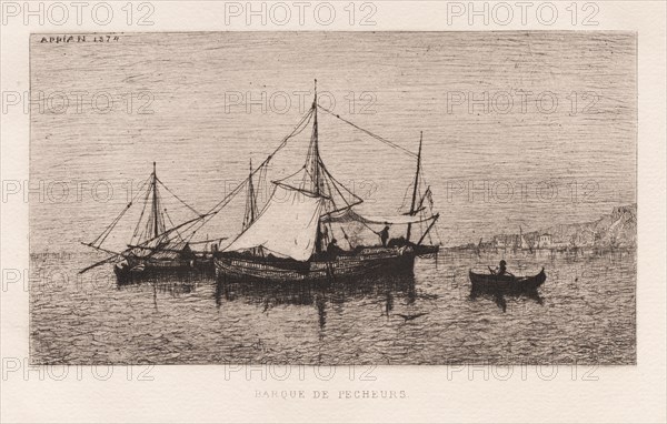 Fishing Boat/Coastal Shipping Boat (Italian Coast) (Barque de Pecheurs/Barque de Cabotage (Côtes d'Italie), 1874. Adolphe Appian (French, 1818-1898). Etching; sheet: 31.2 x 42.6 cm (12 5/16 x 16 3/4 in.); platemark: 15.6 x 22.8 cm (6 1/8 x 9 in.).