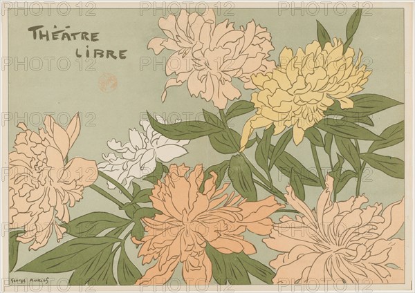 "Myrane" et "Les Chapons" (Program for Théâtre Libre), 1889. Georges Auriol (French, 1863-1938). Color lithograph; sheet: 22.5 x 32 cm (8 7/8 x 12 5/8 in.); image: 21.6 x 30.9 cm (8 1/2 x 12 3/16 in.)