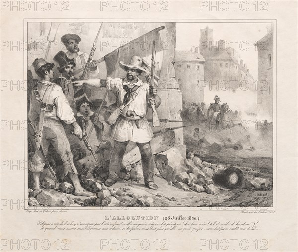 Allocution (July 28, 1830), 1830. Nicolas Toussaint Charlet (French, 1792-1845), Gihaut Freres, Paris. Lithograph; sheet: 37 x 44.6 cm (14 9/16 x 17 9/16 in.); image: 25 x 33 cm (9 13/16 x 13 in.)