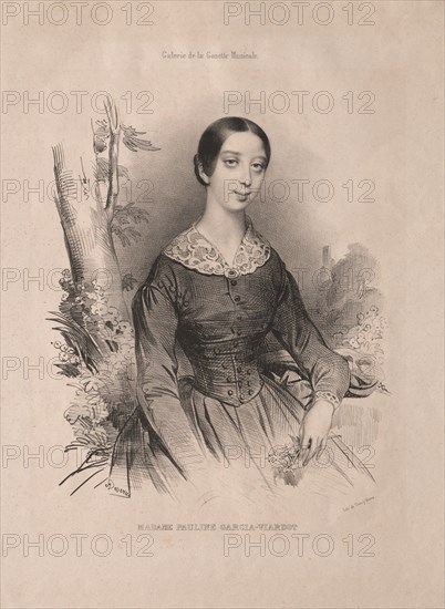 Galerie de la Gazette Musicale: Madam Pauline Garcia-Viardot, 1840. Achille Devéria (French, 1800-1857), Galerie de la Gazette Musicale of October 25, 1940 to illustrate an article by H. Blanchard on Pauline and Eugénie Garcia. Lithograph; sheet: 49.1 x 32.1 cm (19 5/16 x 12 5/8 in.); image: 29.3 x 24.3 cm (11 9/16 x 9 9/16 in.).