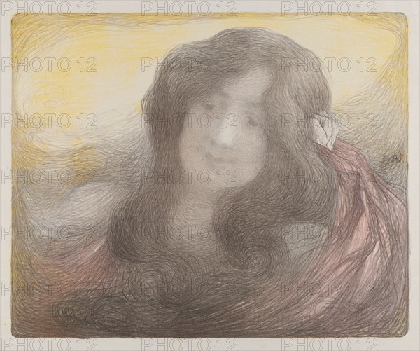Girl with Long Hair, c. 1898. Edmond François Aman-Jean (French, 1858-1936). Color lithograph; sheet: 50.3 x 64.9 cm (19 13/16 x 25 9/16 in.); image: 38.2 x 44.7 cm (15 1/16 x 17 5/8 in.)