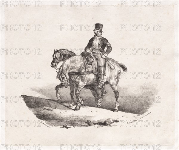 Postman or Two Harnessed Horses, 1823. Théodore Géricault (French, 1791-1824), Gihaut. Lithograph on chine collé; sheet: 27.8 x 36.5 cm (10 15/16 x 14 3/8 in.); image: 12.8 x 17 cm (5 1/16 x 6 11/16 in.)