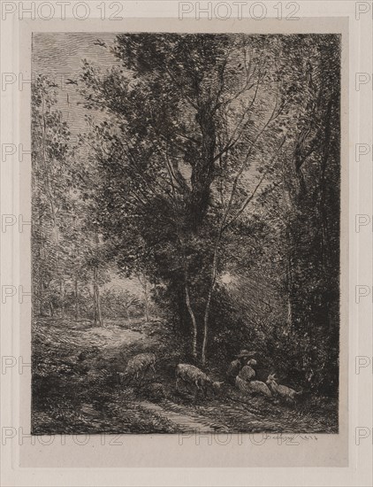 The Shepherd and Shepherdess, 1874. Charles François Daubigny (French, 1817-1878). Etching on chine collé
