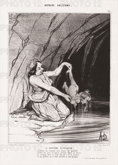 Ancient History: Pl. 22, The Baptism of Achilles . Honoré Daumier (French, 1808-1879). Lithograph; sheet: 33.6 x 25.5 cm (13 1/4 x 10 1/16 in.); image: 20.3 x 19.7 cm (8 x 7 3/4 in.)