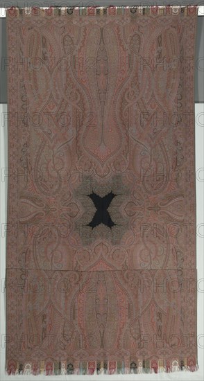 Long Shawl with Large Symmetrical Botehs and Small Black Center, 1855-1862. France, Paris, 19th century. Supplementary weft pattern; silk?; overall: 355.7 x 165.1 cm (140 1/16 x 65 in.)