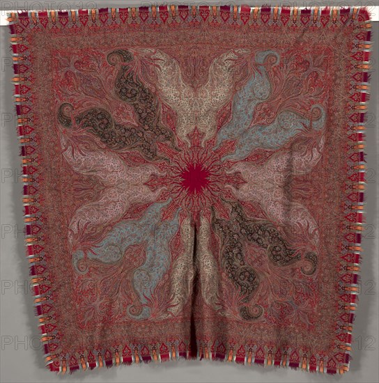 Square Multi-Season Pieced Shawl, 1880s. India, Kashmir, 19th century. 2/2 twill tapestry (S), double interlocked, pieced; wool; overall: 194.9 x 193 cm (76 3/4 x 76 in.).