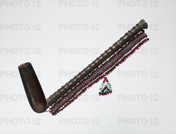 Pipe, 1800s-1900s. Southern Africa, South Africa, Xhosa, 19th or 20th century. Wood, tin, glass beads, sinew, leather; overall: 20.3 cm (8 in.)
