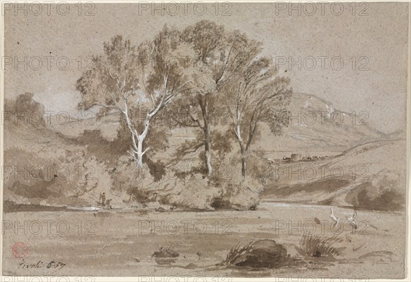 View Near Tivoli (Vue prise à Tivoli), 1857. Jean Achille Benouville (French, 1815-1891). Brown wash (with point of brush work) with gray wash and graphite, heightened with white (paint/gouache); sheet: 18.7 x 27.4 cm (7 3/8 x 10 13/16 in.).