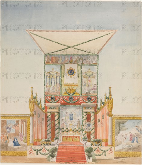 Portable Field Altar for Charles X, 1824-1830. Alexandre Denis Abel de Pujol (French, 1787-1861). Watercolor with graphite; sheet: 44.9 x 39.1 cm (17 11/16 x 15 3/8 in.).
