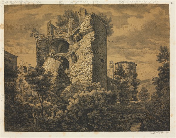 Six Views of Heidelberg Castle: Tower, 1820. Ernst Fries (German, 1801-1833), Mohr & Winter, Heidelberg. Lithograph printed in black and a deep ochre tint stone; sheet: 38.5 x 50 cm (15 3/16 x 19 11/16 in.)