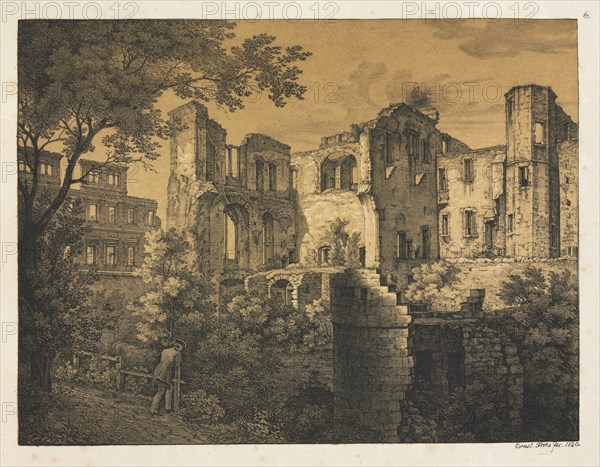 Six Views of Heidelberg Castle: Western Part , 1820. Ernst Fries (German, 1801-1833), Mohr & Winter, Heidelberg. Lithograph printed in black and a deep ochre tint stone overall; sheet: 38.5 x 50 cm (15 3/16 x 19 11/16 in.).
