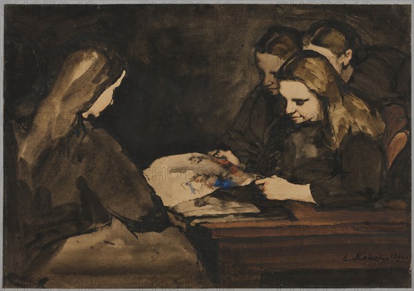 Four Girls Studying a Drawing, 1876 . Théodule Ribot (French, 1823-1891). Watercolor and possibly ink; sheet: 28.8 x 41.1 cm (11 5/16 x 16 3/16 in.).