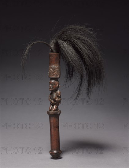 Flywhisk, late 1800s-early 1900s. Central Africa, Democratic Republic of the Congo (most likely), Cabinda, or Republic of the Congo, probably Yombe people. Wood, animal hair; overall: 30 x 16 x 18 cm (11 13/16 x 6 5/16 x 7 1/16 in.)