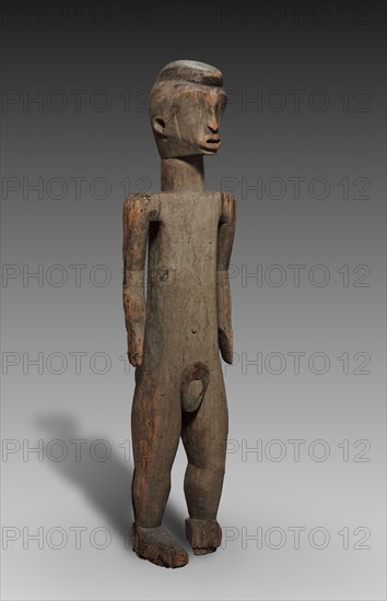Figure of a Pair, late 1800s-early 1900s. Central Africa, Democratic Republic of the Congo or Central African Republic (most likely), possibly Monzombo people. Wood, iron; overall: 145 x 31.8 x 23.2 cm (57 1/16 x 12 1/2 x 9 1/8 in.)