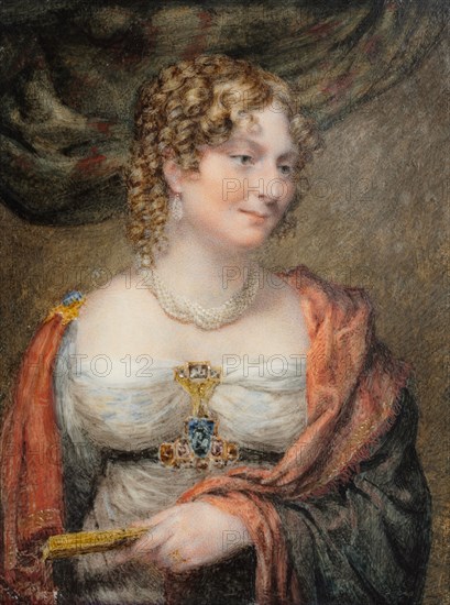 Portrait of Anne Law (née Towry), 1st Lady Ellenborough, c. 1821. John Linnell (British, 1792-1882). Watercolor on ivory heightened with gum arabic; framed: 23.4 x 20.7 cm (9 3/16 x 8 1/8 in.); unframed: 11.3 x 8.5 cm (4 7/16 x 3 3/8 in.)