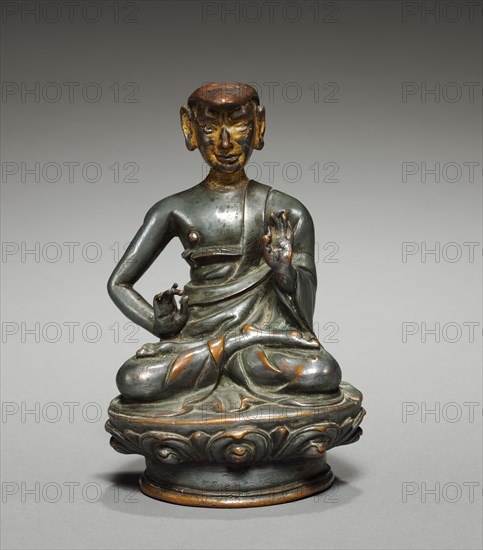Portrait of Dharmakirti, c. 1400s-1500s. Tibet, c. 15th-16th century. Silver-copper alloy; overall: 12.5 x 8 x 6.5 cm (4 15/16 x 3 1/8 x 2 9/16 in.).