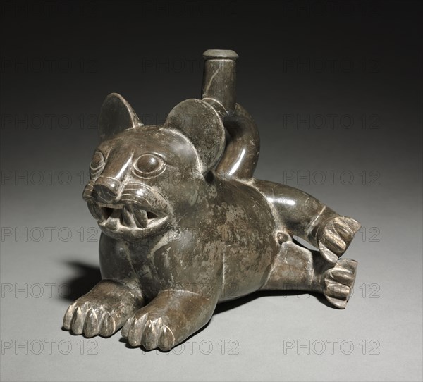 Feline Vessel, 200-850. Central Andes, North Coast, Moche people, Early Intermediate Period. Ceramic; overall: 17 x 14 x 19.8 cm (6 11/16 x 5 1/2 x 7 13/16 in.).