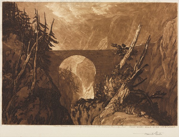 Little Devil's Bridge, 1886. Frank Short (British, 1857-1945), Robert Dunthorne, London, after Joseph Mallord William Turner (British, 1775-1851). Etching and mezzotint; sheet: 24.3 x 31.9 cm (9 9/16 x 12 9/16 in.); platemark: 22.7 x 30.4 cm (8 15/16 x 11 15/16 in.)