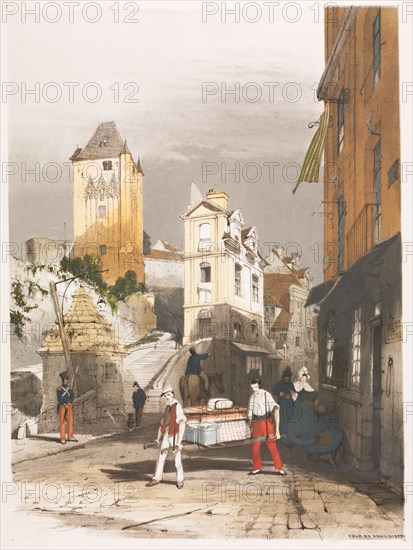 Picturesque Architecture in Paris, Ghent, Antwerp, Rouen, Etc.: Tour de Remy, Dieppe, 1839. Thomas Shotter Boys (British, 1803-1874). Color lithograph with hand coloring; sheet: 50.5 x 35.7 cm (19 7/8 x 14 1/16 in.); image: 36.6 x 27 cm (14 7/16 x 10 5/8 in.)