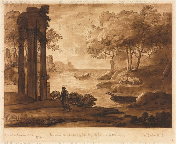 Liber Veritatis:  No. 200, A View on the Sea Shore, with the Story of Jesus, 1777. Richard Earlom (British, 1743-1822), after Claude Lorrain (French, 1604-1682), John Boydell. Etching and mezzotint printed in brown; sheet: 27.2 x 40.7 cm (10 11/16 x 16 in.); platemark: 21.1 x 25.9 cm (8 5/16 x 10 3/16 in.).