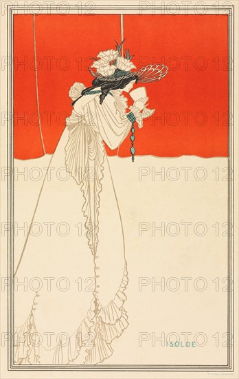 published, "The Studio": Isolde, 1895. Aubrey Beardsley (British, 1872-1898), Printed by William Griggs (British, 1832-1911), inventor of photo-chromo-lithography. Color lithograph; sheet: 28.5 x 20.4 cm (11 1/4 x 8 1/16 in.); image: 22.8 x 14.2 cm (9 x 5 9/16 in.)