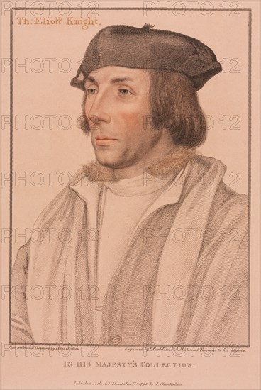Sir Thomas Elyot, 1794. Francesco Bartolozzi (British, 1727-1815), John Chamberlaine, after Hans Holbein (German, c. 1465-1524). Color stipple engraving; sheet: 37.8 x 29.9 cm (14 7/8 x 11 3/4 in.); platemark: 33.7 x 23.9 cm (13 1/4 x 9 7/16 in.)