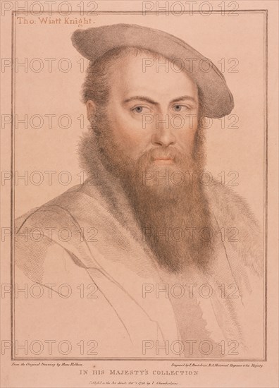 Sir Thomas Wyatt, 1793. Francesco Bartolozzi (British, 1727-1815), John Chamberlaine, after Hans Holbein (German, c. 1465-1524). Color stipple engraving; sheet: 50.1 x 37.7 cm (19 3/4 x 14 13/16 in.); platemark: 42.7 x 32.8 cm (16 13/16 x 12 15/16 in.); secondary support: 54.3 x 42.1 cm (21 3/8 x 16 9/16 in.).