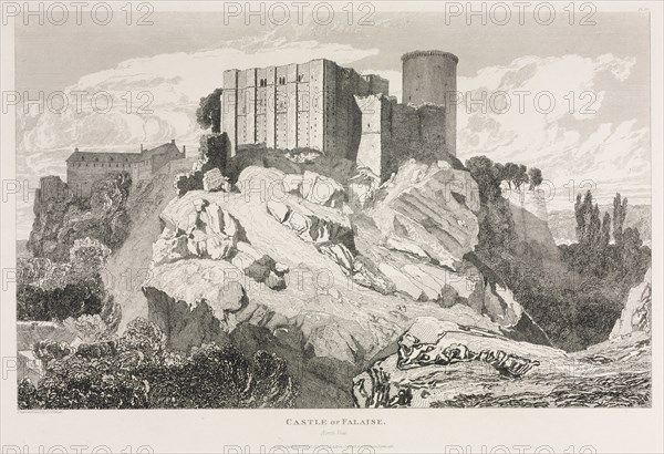Architectural Antiquities of Normandy (Vol. II), Pl. 90:  Castle of Falaise (North View), 1821. John Sell Cotman (British, 1782-1842), J & A Arch Cornhill & J. S. Cotman. Etching; sheet: 35.4 x 49 cm (13 15/16 x 19 5/16 in.); platemark: 28 x 39 cm (11 x 15 3/8 in.).
