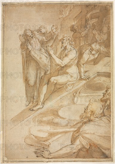 The Verification of the True Cross, c. 1590. Filippo Bellini (Italian, c. 1550-1603). Pen and brown ink, brown wash, over graphite; sheet: 28.6 x 19.7 cm (11 1/4 x 7 3/4 in.); secondary support: 29.7 x 21 cm (11 11/16 x 8 1/4 in.).