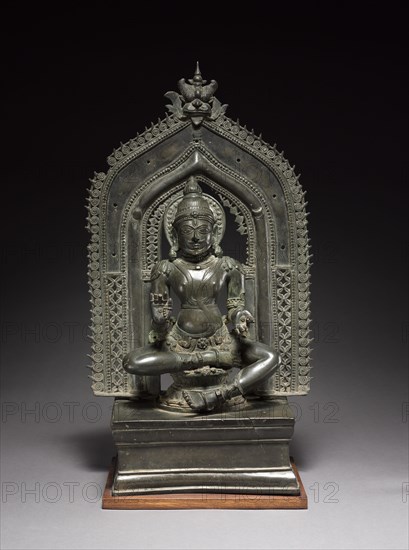 Shrine with a Seated Male Deity, 1300s-1400s. South India, Kerala Style, c. 14th-15th century. Bronze