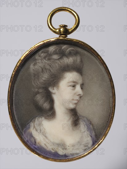 Portrait of a Woman, c. 1775. The Artist "V" (British). Watercolor on ivory on a gold locket; image: 4.1 x 3.5 cm (1 5/8 x 1 3/8 in.); framed: 4.3 x 3.7 cm (1 11/16 x 1 7/16 in.).