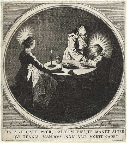 The Blessing (Le Bénédicité) also known as The Holy Family at Table, 1628. Jacques Callot (French, 1592-1635). Etching; sheet: 19.1 x 17.1 cm (7 1/2 x 6 3/4 in.); platemark: 19 x 16.9 cm (7 1/2 x 6 5/8 in.)