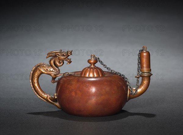 Oil Lamp, 1880. Gorham Manufacturing Company (American, founded 1831). Copper ; overall: 6.7 x 12.4 x 7.4 cm (2 5/8 x 4 7/8 x 2 15/16 in.).