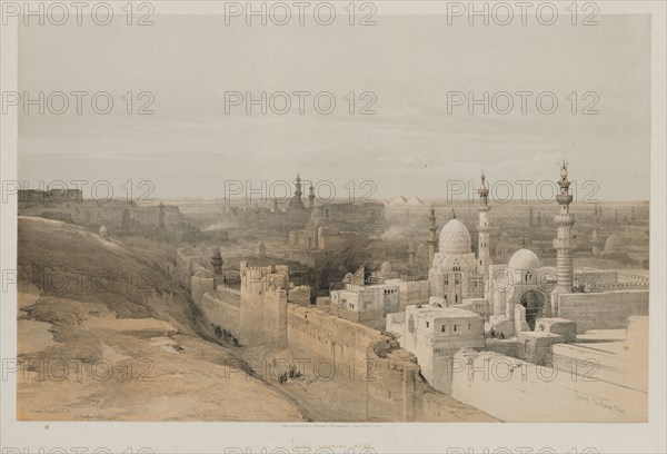 Egypt and Nubia, Volume III: Cairo, Looking West, 1848. Louis Haghe (British, 1806-1885), F.G.Moon, 20 Threadneedle Street, London, after David Roberts (British, 1796-1864). Color lithograph; sheet: 43 x 60.2 cm (16 15/16 x 23 11/16 in.); image: 34 x 52.8 cm (13 3/8 x 20 13/16 in.).