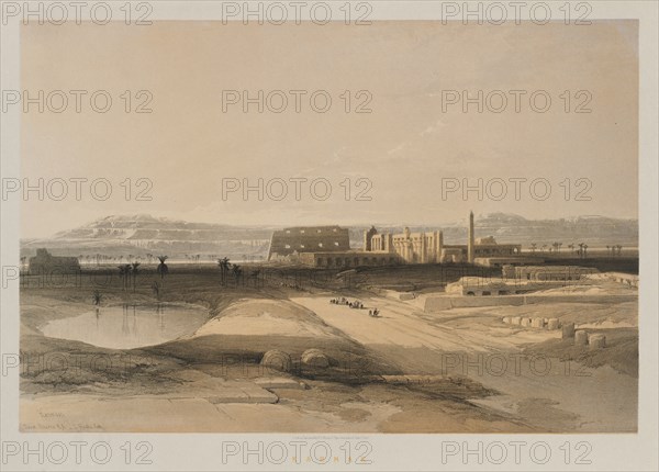 Egypt and Nubia, Volume II: Karnak, 1847. Louis Haghe (British, 1806-1885), F.G.Moon, 20 Threadneedle Street, London, after David Roberts (British, 1796-1864). Color lithograph; sheet: 60.3 x 43.6 cm (23 3/4 x 17 3/16 in.); image: 48.8 x 32.7 cm (19 3/16 x 12 7/8 in.)