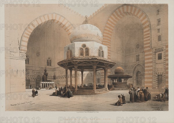 Egypt and Nubia, Volume III, Mosque of the Sultan Hassan, Cairo, 1848. Louis Haghe (British, 1806-1885), F.G.Moon, 20 Threadneedle Street, London, after David Roberts (British, 1796-1864). Color lithograph; sheet: 43 x 60.3 cm (16 15/16 x 23 3/4 in.); image: 33.4 x 51 cm (13 1/8 x 20 1/16 in.)