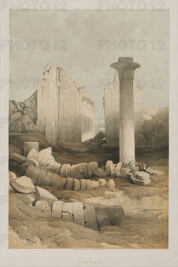 Egypt and Nubia, Volume II: Karnak, 1848. Louis Haghe (British, 1806-1885), F.G.Moon, 20 Threadneedle Street, London, after David Roberts (British, 1796-1864). Color lithograph; sheet: 60.4 x 43.6 cm (23 3/4 x 17 3/16 in.); image: 48.8 x 32.7 cm (19 3/16 x 12 7/8 in.)