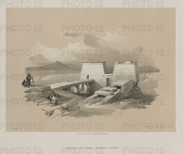 Egypt and Nubia, Volume I: Temple of Wady Saboua, Nubia, 1846. Louis Haghe (British, 1806-1885), after David Roberts (British, 1796-1864). Color lithograph; sheet: 38 x 43.3 cm (14 15/16 x 17 1/16 in.); image: 25.8 x 35.3 cm (10 3/16 x 13 7/8 in.).