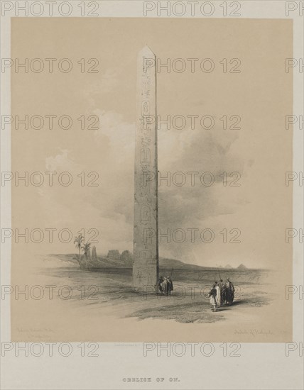 Egypt and Nubia, Volume II: Obelisk of Heliopolis, 1848. Louis Haghe (British, 1806-1885), F.G.Moon, 20 Threadneedle Street, London, after David Roberts (British, 1796-1864). Color lithograph; sheet: 43 x 43.6 cm (16 15/16 x 17 3/16 in.); image: 40.3 x 26.4 cm (15 7/8 x 10 3/8 in.)